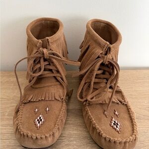 Brown Suede Moccasins with Fringe